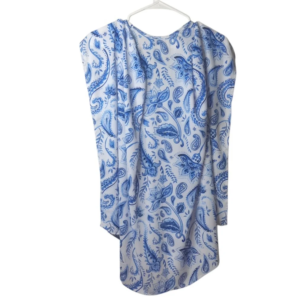 SMYMumu Blue Paisley Tunic Dress Shoulder Cutout Beach Boho Festival Oversize XS - Picture 5 of 8